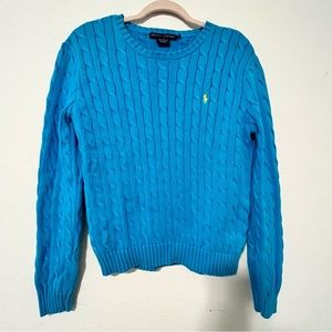 NWOT Ralph Lauren Women’s Long Sleeve Crew Neck Cable Knit Sweater Blue XL